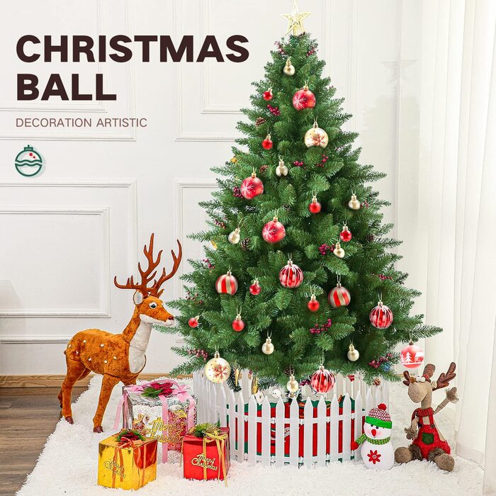 Набір різдвяних куль PEMOTech 44 шт., пластикова коробка для куль на ялинку з вішалкою, пластикові небиткі маленькі кульки