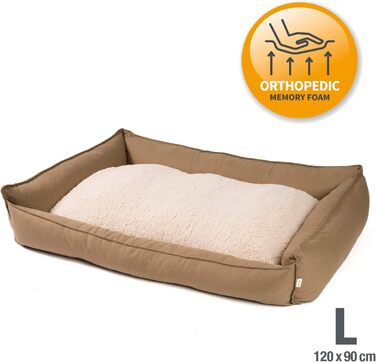 Ортопедичне ліжко для собак JAMAXX - піна з ефектом пам'яті, двостороння подушка, що миється - кошик для собак з овчини - знімний чохол, PDB2008 (L 120x90, кавовий)