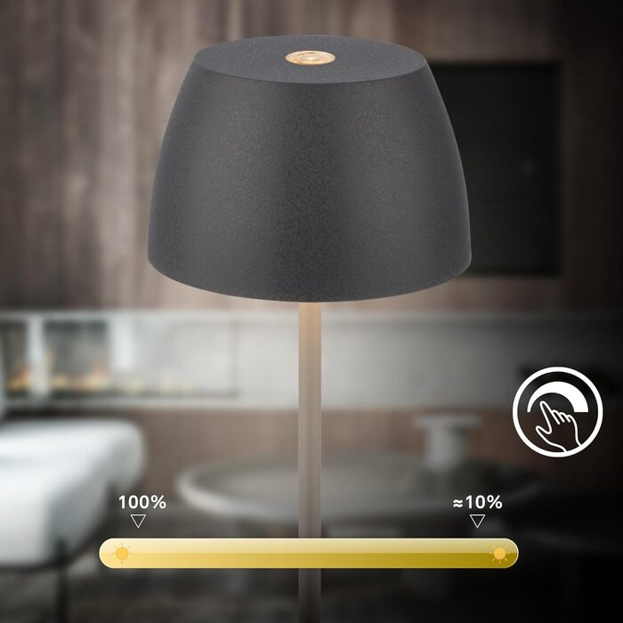 BRILONER Міні LED-лампа настільна бездротова IP44 з сенсором, регульована яскравість, акумулятор, замінне джерело світла, 8x20 см, антрацит