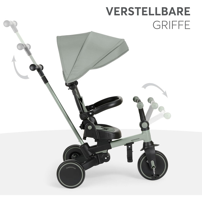 Триколісний велосипед KikkaBoo Dreirad 8-в-1 з ручкою для батьків, алюмінієва рама, зелений. Для дітей від 1 року.