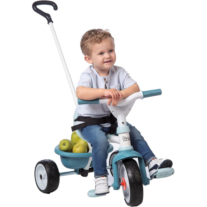 Триколісний велосипед Smoby Be Move з батьківською ручкою, ременем безпеки, металевим каркасом та педальним механізмом для дітей від 15 місяців (Блакитний)