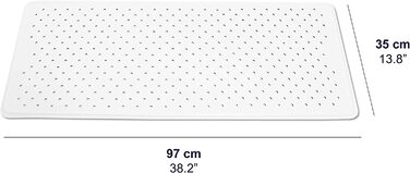 Килимок для ванни нековзний, стійкий до цвілі, 100% натуральний каучук, 97x35 см, білий, Європа