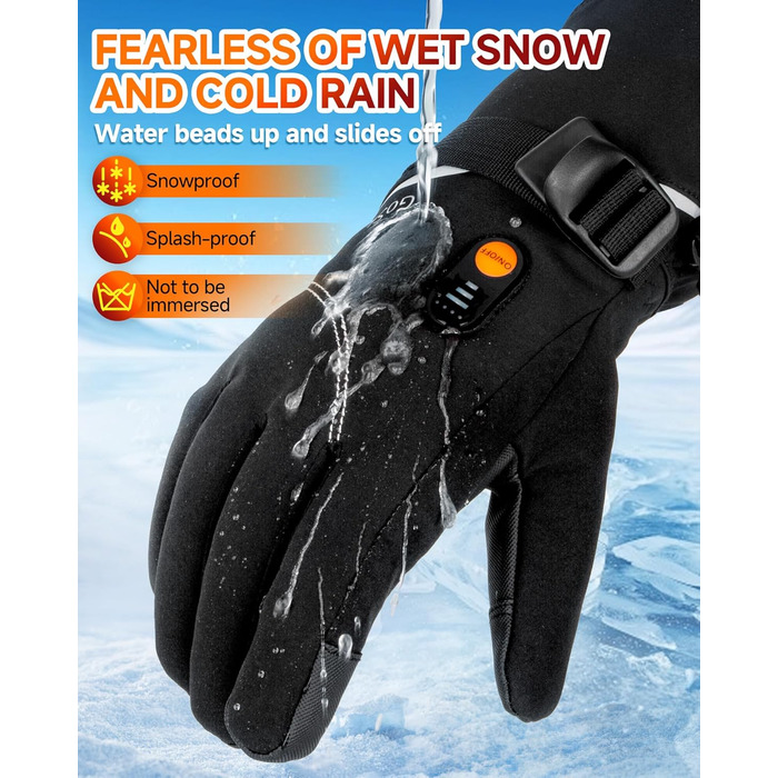 GoSkala Електричні гріючі рукавички для чоловіків, з акумулятором 7.4V 6000Ah, 3 режими нагріву, сенсорний екран, водонепроникні, з функцією Quick Dry, для катання на лижах, зимові рукавички (L, Чорний)