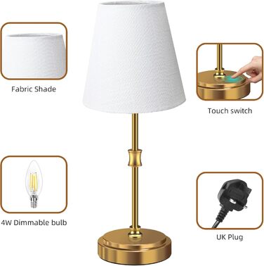 Настільна лампа Totofac 2 шт. з торшером, сенсорне керування, 3 рівні яскравості, тепле біле світло, LED, сучасний дизайн, ручної роботи, для спальні, вітальні, офісу (Золотий)