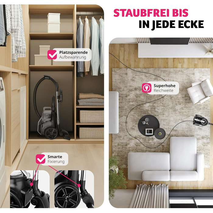 Пилсос Tectake VC900 без мішка, 900 Вт, потужний, для дому, з кабелем, для видалення шерсті тварин, Easy clean, для килимового та твердого покриття