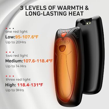 Електричні грілки для рук Zgrmbo 2 шт. з зарядним кейсом 10000 mAh (до 90 годин роботи), багаторазові, чорні