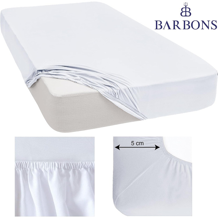 Простирадло BARBONS Premium Fitted Sheet 160x200 см сертифіковане Oeko-TEX, 100 бавовняне простирадло, простирадло з трикотажу, простирадло, висота матраца до 25 см ( 160x200 2 шт. ) (Простирадло 180x200 см (2 шт. ), Біле)