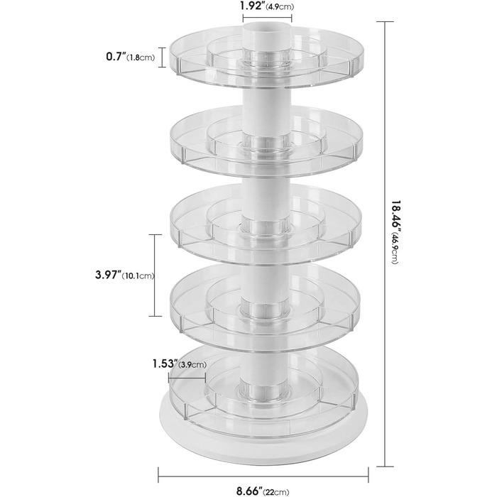 Акрилова поворотна підставка для лаку для нігтів, на 115-195 пляшок, 5-рівневий тримач для зберігання лаку для нігтів, макіяжу, ефірної олії тощо - MK548A 5 рівнів