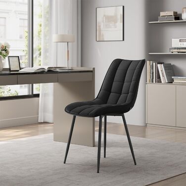 Набір з 2-х кухонних стільців WOLTU для вітальні, кухні, їдальні, чорного кольору, з м'якою спинкою та сидінням з льону, металеві ніжки, до 150 кг