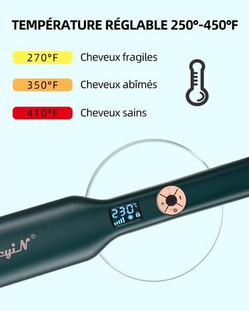Випрямляч для волосся CkeyiN 45 мм, широка пластина, професійний, турмаліновий керамічний випрямляч, 12 рівнів температури, світлодіодний дисплей 30 секунд, PTC, швидке нагрівання, робить ваше волосся м'яким і блискучим смарагдово-зеленим