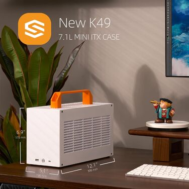 SGPC ITX міні-корпус K49 (сталь), вдосконалена версія K55, сумісний з GPU, 2 ручки, вентиляційна панель, 2 сталеві та 1 акрилова боковини, компактний 6L корпус для ПК