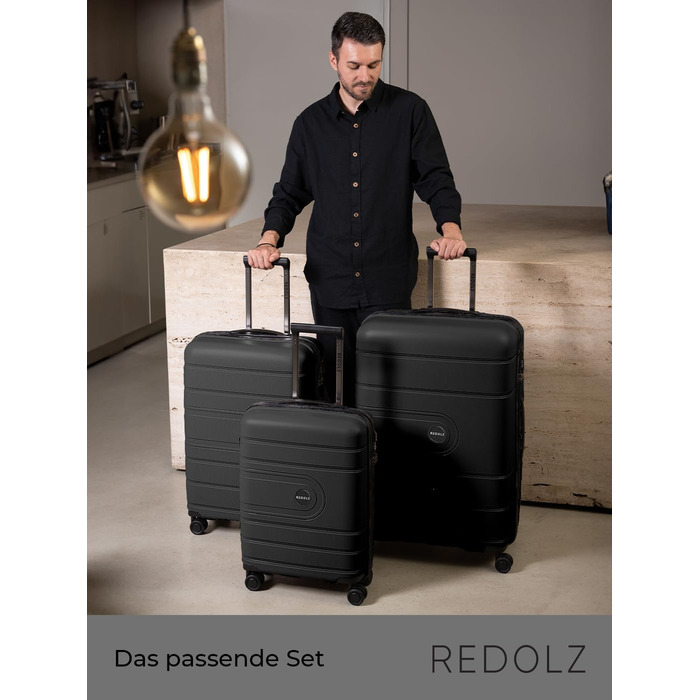 Візок REDOLZ Hard Shell XL 77 см, легкий поліпропілен, 4 подвійних колеса & TSA, чорний