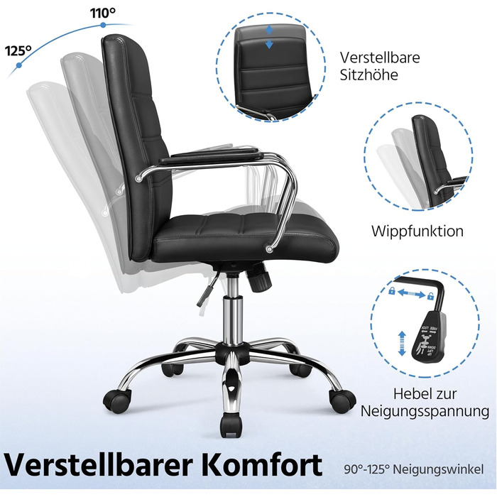 Крісло офісне Yaheetech чорне з підлокітниками, регульоване, на коліщатках для дому/офісу