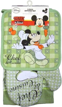 Тримач для духовки Disney і кухонний рушник для посуду 3 шт. кухонний гарнітур (червоний Міккі Мінні) (зелений)