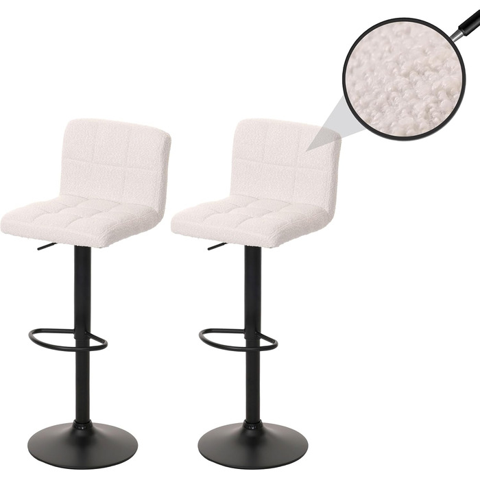 Набір з 2 барних стільців Mendler HWC-G87, регульовані по висоті, обертаються, Boucle (450г/м²), кремово-білий