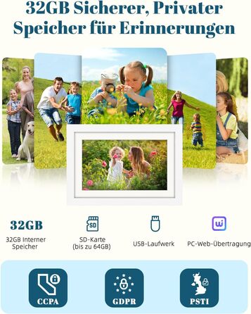 Цифровий фоторамка Eptusmey 10.1 дюймів з Wi-Fi, дуб, 32GB, IPS Touchscreen, відтворення фото/відео через Uhale APP, подарунок для чоловіків та жінок, білий