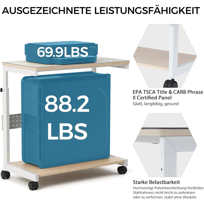 Підставка для комп'ютера EUREKA ERGONOMIC: регульована висота, ATX, для CPU, під стіл, з коліщатками та підкладкою для миші (колір: горіх)