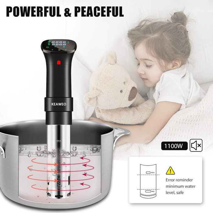 KEAWEO Sous-Vide прилад для приготування їжі за низькою температурою, 1100W, прецизійний, з таймером та LCD дисплеєм, нержавіюча сталь