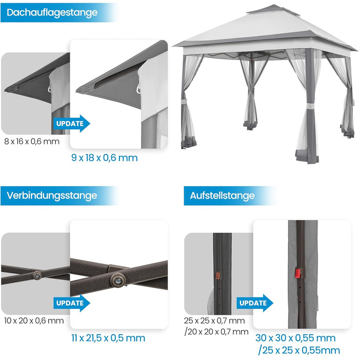 Павільйон Yaheetech 3.3x3.3м, водовідштовхуючий, з москітною сіткою, регульована висота, для саду та відпочинку