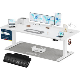 Регульований стіл Homall 200x80 см з USB-портом, електропривод, органайзер для кабелів, пам'ять положень, білий комп'ютерний стіл