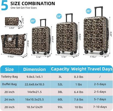 Набір валіз LARVENDER 5-ти частинний, з жорстким корпусом, розширюваний, з кодовим замком