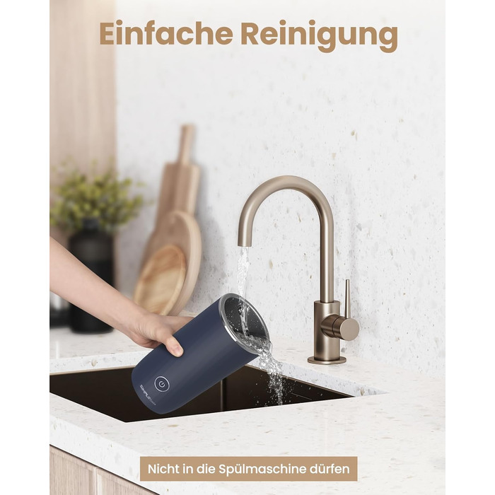 Електричний спінювач молока SIMPLETASTE 4-в-1: гарячий та холодний спінений молочний напій, підігрів молока, приготування какао, антипригарне покриття, автоматичне вимкнення, тиха робота, без BPA, для капучино та лате, темно-синій, з додатковою насадкою