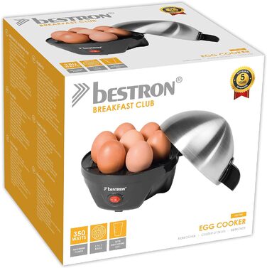 Яйцеварка Bestron 7, мірна чашка для води з гравіюванням яєць, 3 рівні жорсткості, 350 Вт, чорний/ (сріблястий)