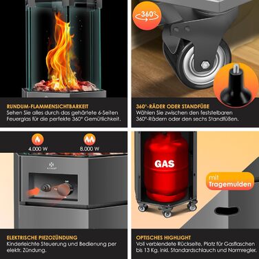 Газовий променистий обігрівач KESSER Обігрівач для патіо із захисним покриттям, мобільний з коліщатками (темно-сірий)