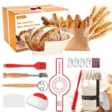 Набір для приготування закваски Daity: 12 предметів для випікання хліба, з підігрівачем, овальний гніт для підйому тіста 28см з силікону, для початківців та професіоналів