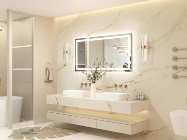 Дзеркало для ванної кімнати Keonjinn з підсвічуванням 50x70 см, без запотівання, LED, сенсорне керування, 3 кольори світла, регулювання яскравості, функція пам'яті, настінне дзеркало без рами (60L x 120B cm)