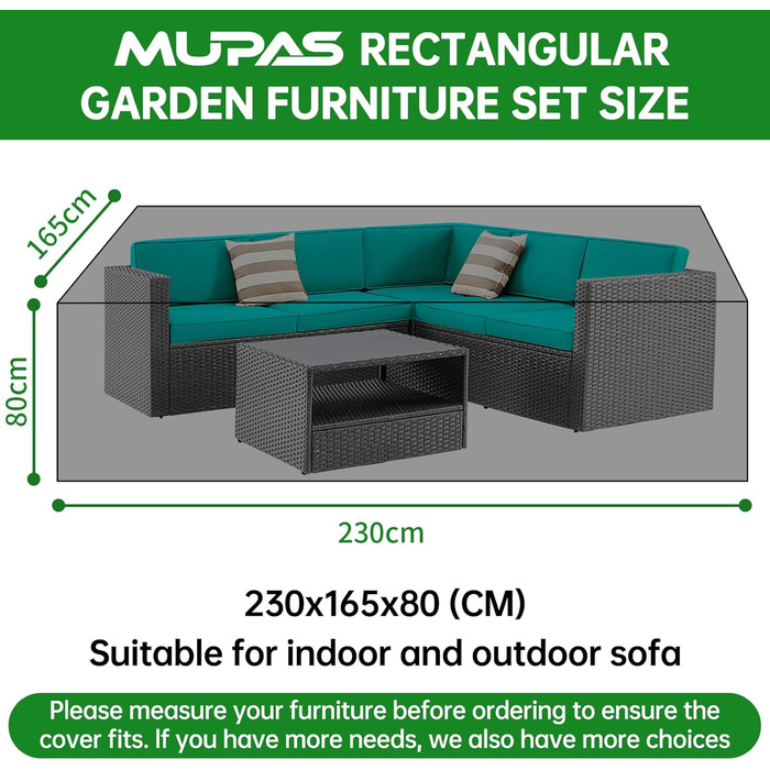 Захисний чохол для садово-патіо меблів, водонепроникний, 420D Oxford, для саду, тераси, чорний (230 x 165 x 80 см)