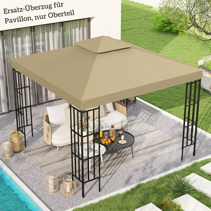 Тент для павільйону 3x3 м, водонепроникний, з двошаровою конструкцією та дренажними отворами, бежевий