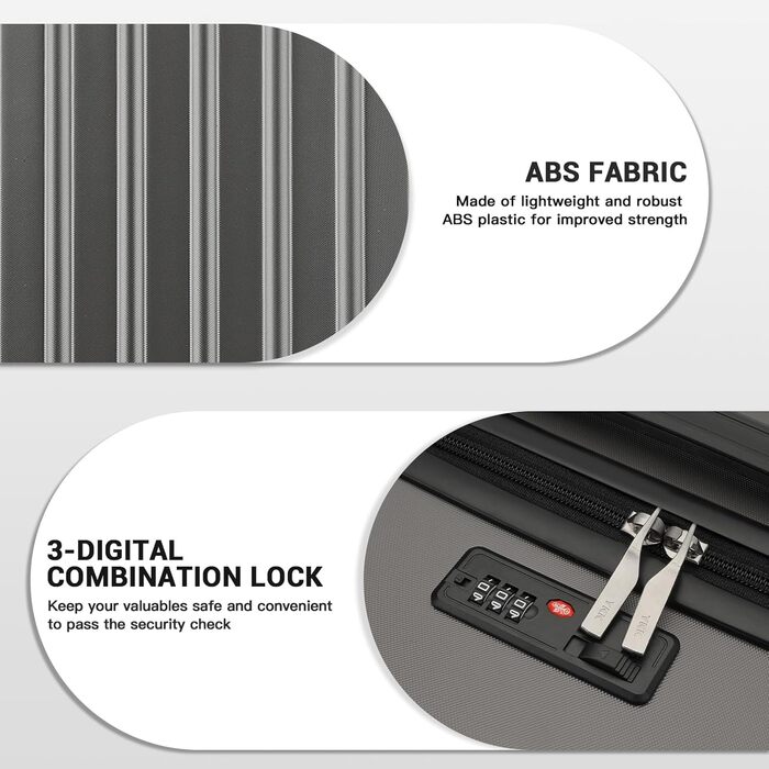 Чохол-валіза KONO, 55 см, сірий, 20 дюймів, валіза на коліщатках, ручна поклажа