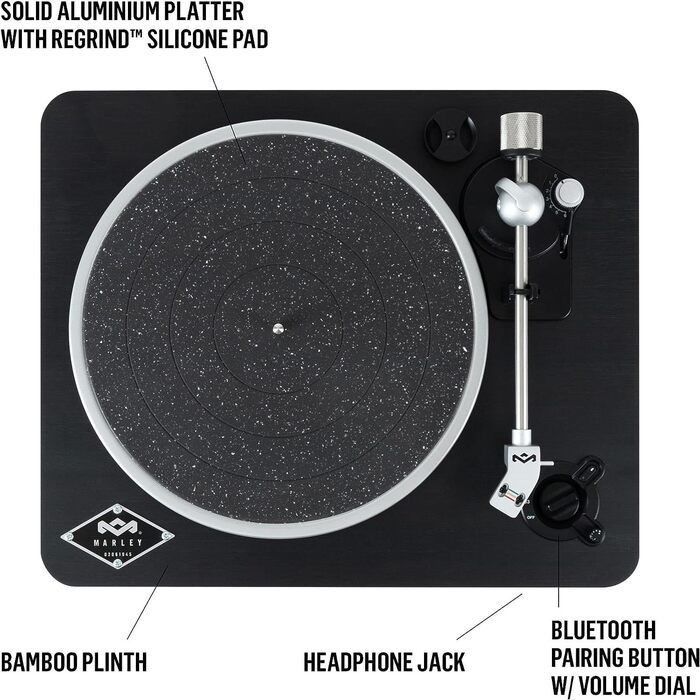 Вініловий програвач House of Marley Stir It Up Wireless з Bluetooth, попереднім підсилювачем, тонармом Audio-Technica, корпус із бамбука, швидкості 33/45 об/хв, екологічний дизайн, чорний