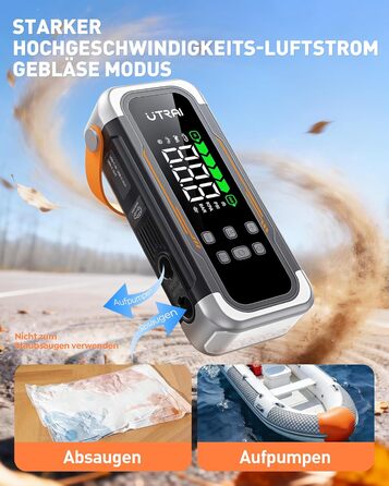 Powerbank Starthilfe UTRAI з компресором та вентилятором для авто, 6000A, LED, PD 30W, для бензинових та дизельних двигунів (10L)