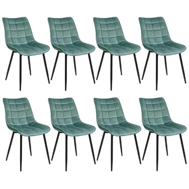 Набір кухонних стільців WOLTU, 8 шт., блакитний колір, для кухні, вітальні, їдальні. М'яке сидіння з велюру, металеві ніжки, до 150 кг.