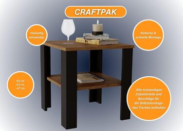 Журнальний столик CraftPAK з високоякісного дерева, стійкий і сучасний стіл для вітальні з додатковим місцем для зберігання, колір ретро чорний ретро чорний