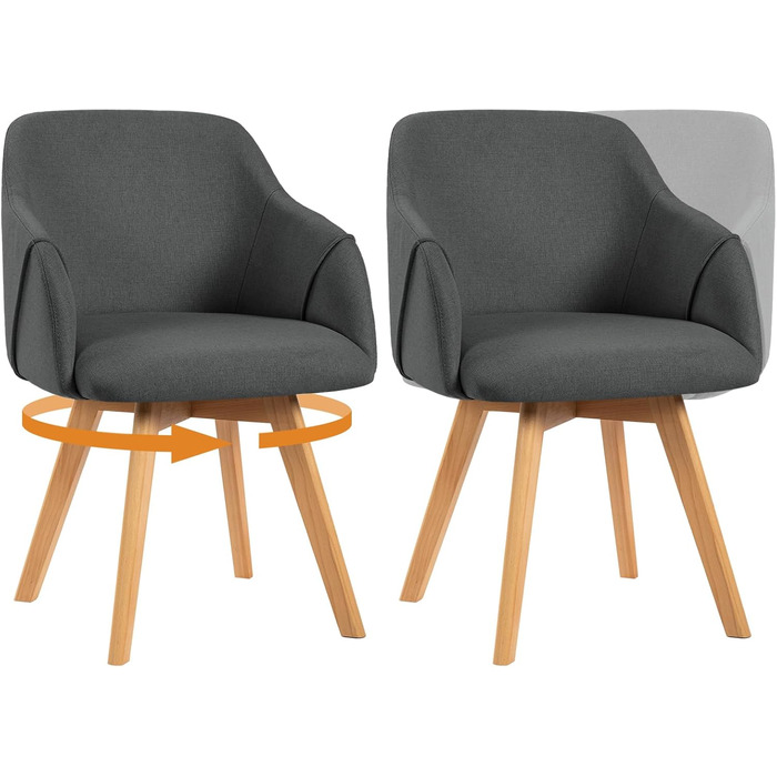 Обідні крісла Bekrvio (2 шт.) - обертаються, з підлокітниками, жовті, сірі, дерев'яні