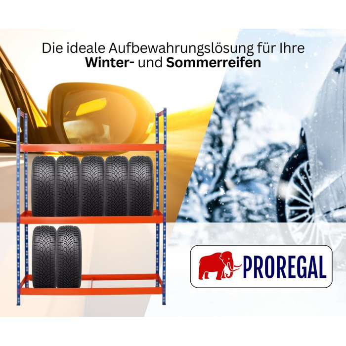 Стелаж для шин PROREGAL Tiger XL: 200x150x45 см, 300 кг навантаження, до 18 шин (205/55 R16), блакитно-помаранчевий | Стелаж для автосервісу, складу, підвалу