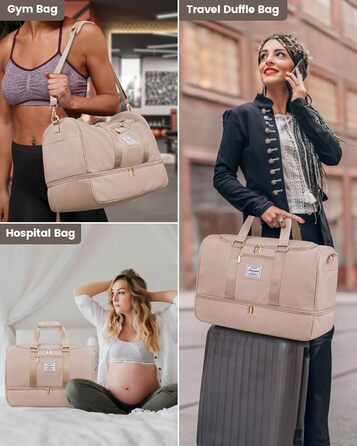 Спортивна сумка LOVEVOOK: дорожня, для вихідних, з культиватором, відділенням для взуття та мокрих речей, водонепроникна, пляжна, сауна, ручна поклажа для спорту та відпочинку, зелена (L, пісочний)