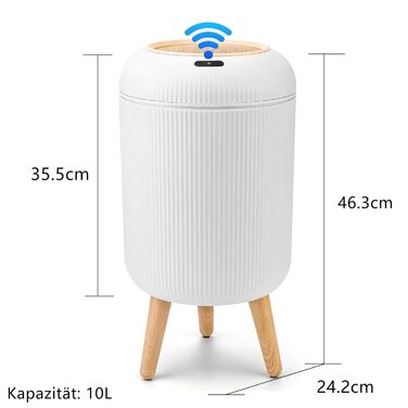 Автоматичний сміттєвий бак з сенсором 12L - Білий сміттєвий контейнер з датчиком для кухні, ванної кімнати, офісу, спальні, туалету. Безшумний, вологостійкий, герметичний.