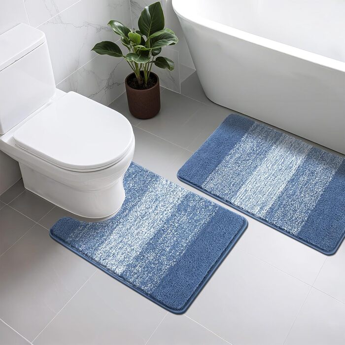 Набір килимків для ванної кімнати: душовий килимок, килимок для туалету, килимок для ванної (блакитний, 50x80 + 50x60 см)