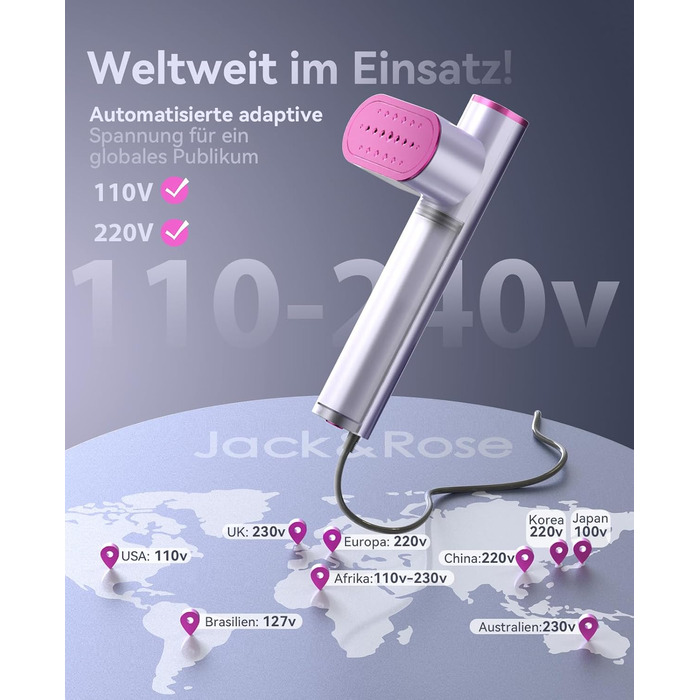 Jack & Rose Дампфглеттер: Портативний праска-парогенератор для подорожей, 1000W, 110-240V, 2-в-1, Швидкий нагрів 15с, Violet