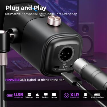 Kondensторний мікрофон NearStream AM25X USB/XLR зі стійкою: Набір для подкастів, стримінгу, студії та ігор на PC/PS5/PS4. З функцією моніторингу та шумозаглушенням.
