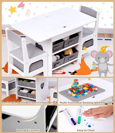 Дитячий стіл зі стільцями, ігровий стіл для дітей з місцем для зберігання. Набір меблів для дитячої кімнати (Сірий)