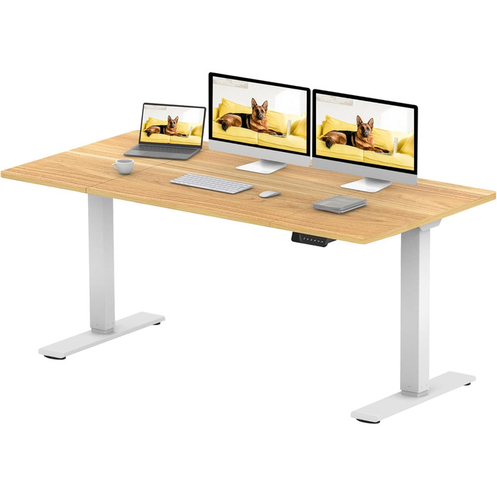 SANODESK Регульований стіл за висотою 160x70 см – Електричний столик для стоячи/сидячи з подвійним мотором, вантажопідйомність до 90 кг, ергономічне робоче місце (білий+горіх) 160 x 70 см Горіх