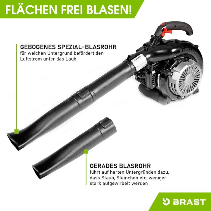Бензиновий збирач листя BRST® Laubsauger Laubbläser 1,0kW (1,36PS) з мішком 55L, 2 насадки, ремінь та антивібраційний руків'я | 4в1 | Швидкість потоку 73 м/с
