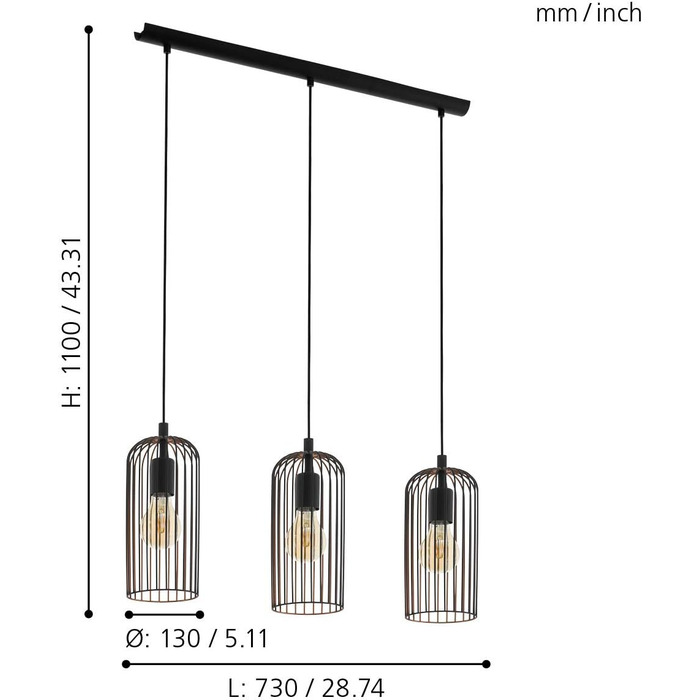 Настільна лампа EGLO Roccamena, вінтажна настільна лампа на 1 світло, промислова приліжкова лампа з металу чорного та мідного кольорів, цоколь E27 (підвісний світильник на 3 світла)