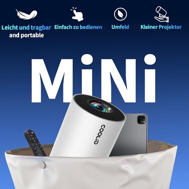 Портативний проєктор Mini Beamer 4K Full HD 1080P з 5G WiFi 6, Bluetooth 5.4, автоматичною корекцією трапецеїдальних спотворень, поворотом 270°, підтримкою USB/Laptop/PC, з пультом та мишкою. Чорний (Білий)
