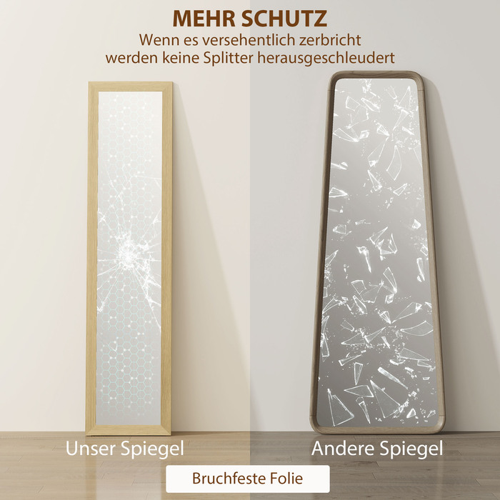 Дзеркало Spiegel для всього тіла, настінне, 37 см x 40 см x 155 см, з кріпильними гачками, срібне + дуб